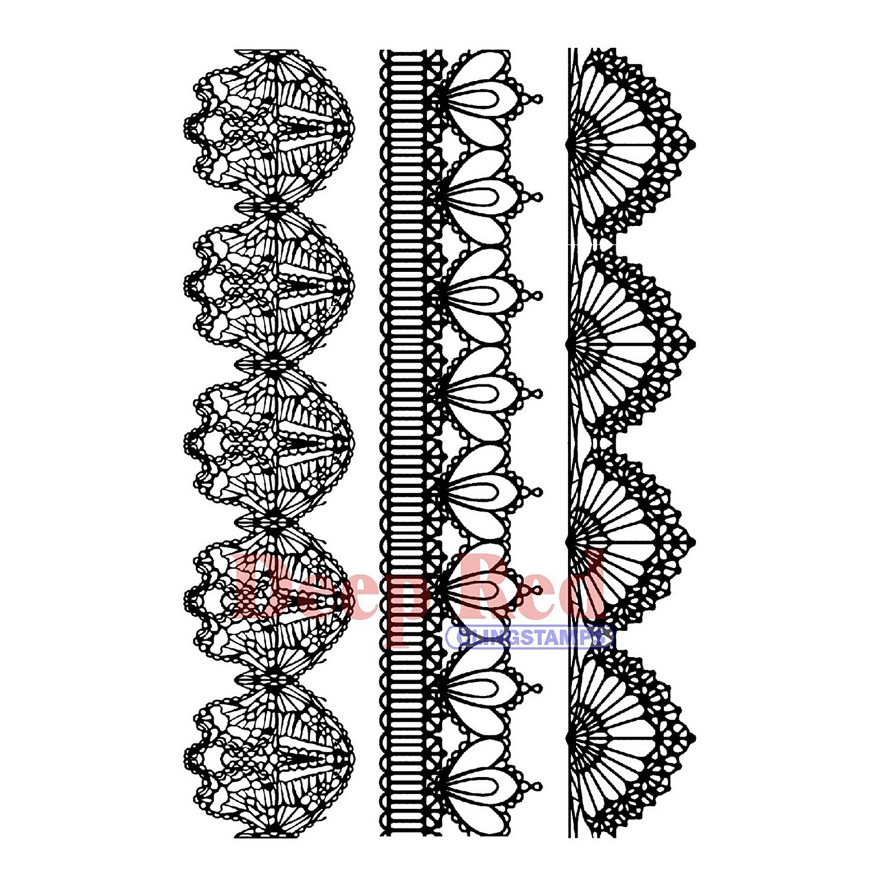 Deep Red Stamps Vintage Lace Borders Set of 3 Rubber Cling Stamps 4 x 6 inches